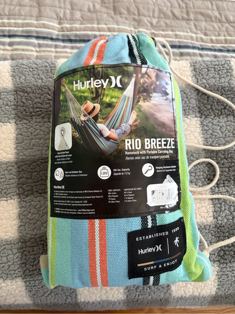 Hurley Striped Rio Breeze Hammock - Aqua, Orange, Lime, Black